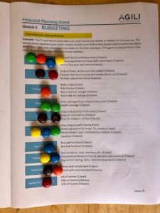 The game with M&Ms on different budgeting categories
